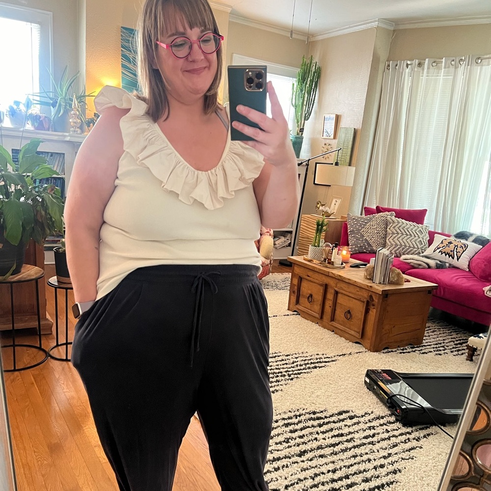 Anthropologie ribbed navy tapered ankle casual pants in 2X